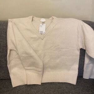 H&M Cream V-Neck Sweater Soft Knit Casual